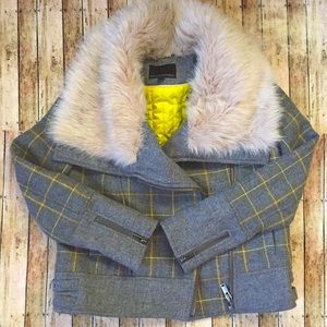 Banana Republic Faux Fur and Plaid Jacket